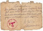 Za�wiadczenie o pobycie rannego strz. Edmunda Napiera�y w szpitalu wojennym w Gi�ycach (dok. ze zb. rodzinnych).