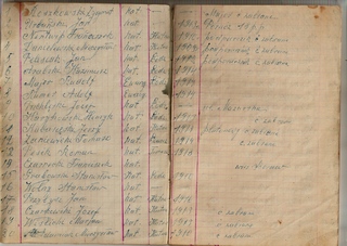 Karty z zeszytu Jana Wojdy z ewidencj� pochowanych w mogile zbiorowej w D�bsku Nowym (archiwum rodzinne Lucjana Wojdy).